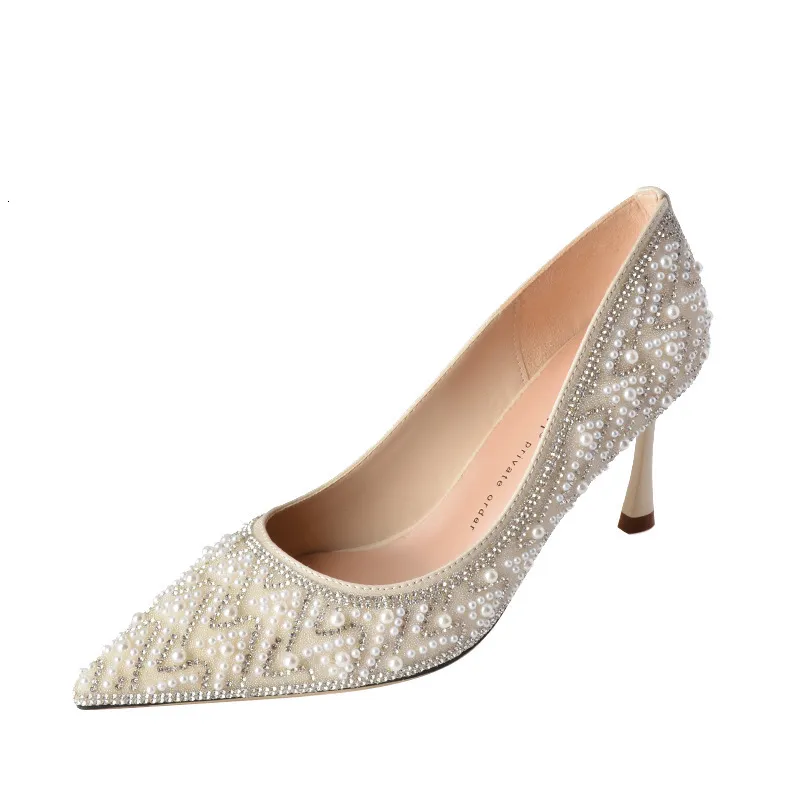 338928 AGUA DIAMANTE PEARL XIUHE HEEL HIGH HEEL NOVIA NO CANSADA DEL VESTIDO DE LOS PIES BRIDE BODA SINGLE ZAPATOS