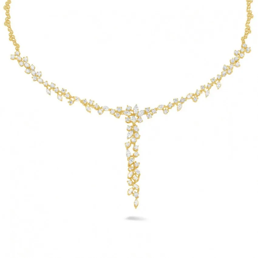 7.00 quilates gargantilla en oro amarillo con diamantes talla marquesa y redondos 