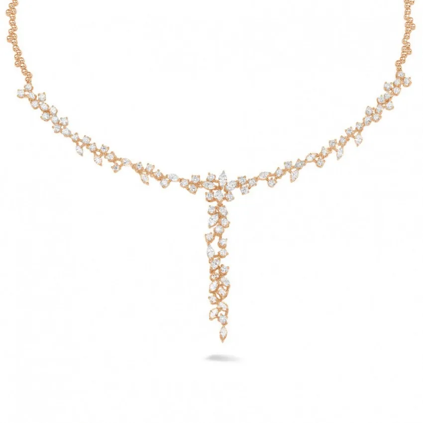 7.00 quilates gargantilla en oro rojo con diamantes talla marquesa y redondos 