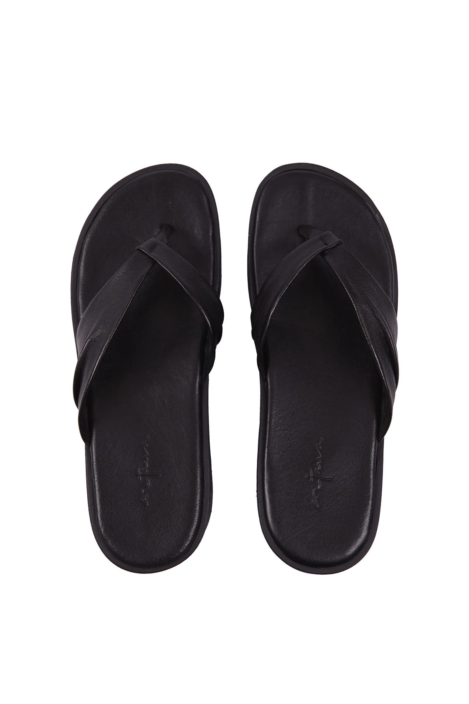 ADA, BLACK LEATHER FLIPFLOPS