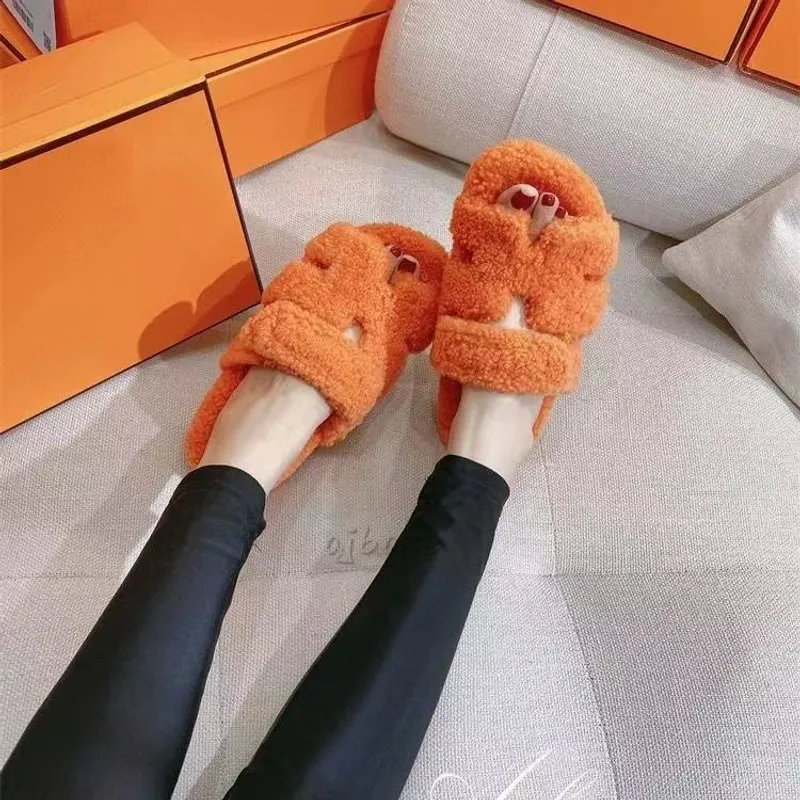Australia Diseñador de lujo Diapositivas de piel Zapatillas para mujer Fluffy Fuzzy Slider Flat Comfort Mule Shearling Cómodo Sl