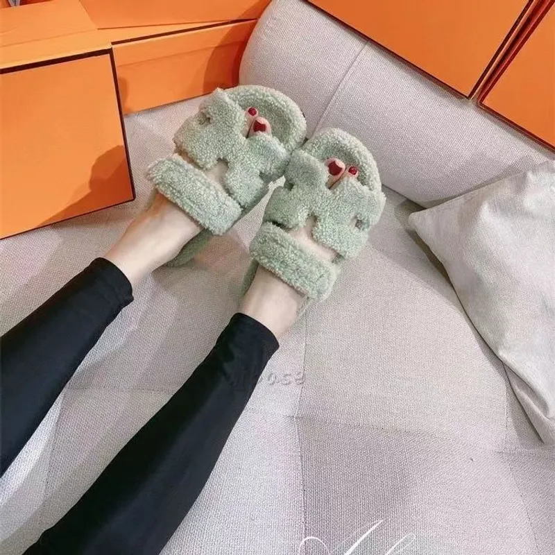Australia Diseñador de lujo Diapositivas de piel Zapatillas para mujer Fluffy Fuzzy Slider Flat Comfort Mule Shearling Cómodo Sl