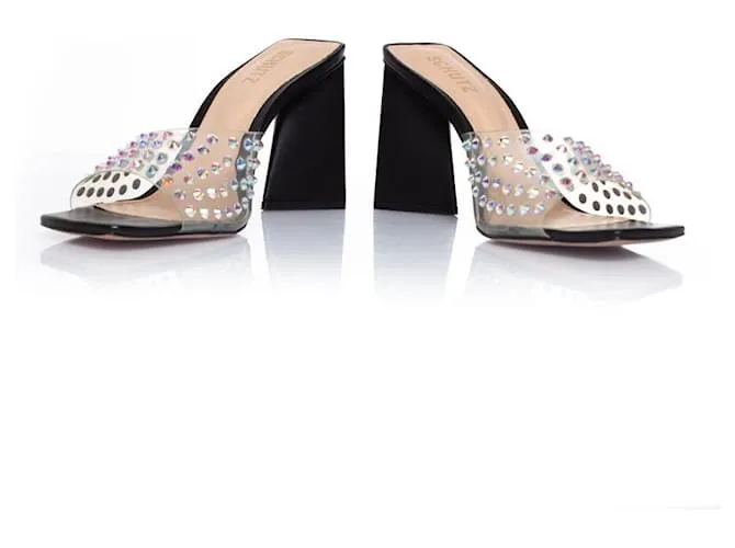 Autre Marque Schutz, mules de metacrilato con pedrería Negro 