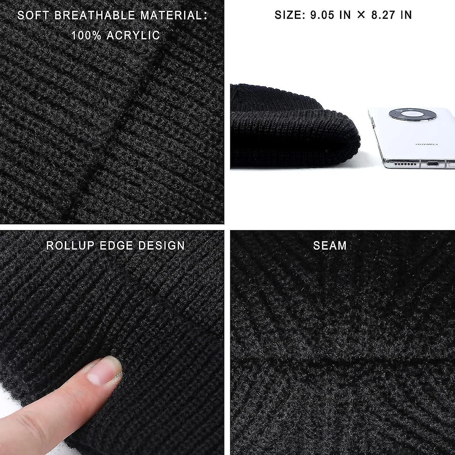BEANIE HAT  BEANIES FOR MEN WOMEN, UNISEX CUFFED PLAIN SKULL KNIT BEANIE, BLACK