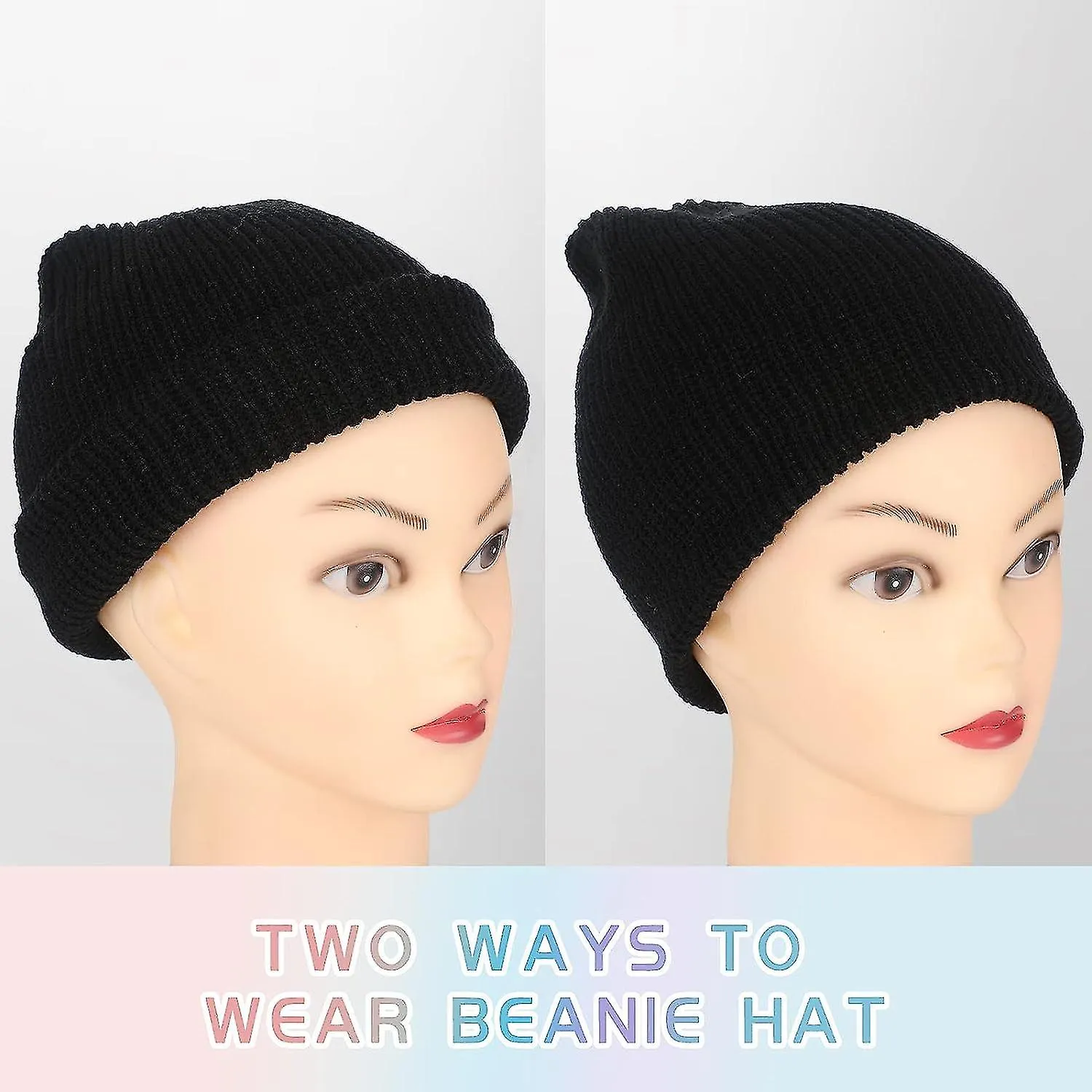 BEANIE HAT  BEANIES FOR MEN WOMEN, UNISEX CUFFED PLAIN SKULL KNIT BEANIE, BLACK