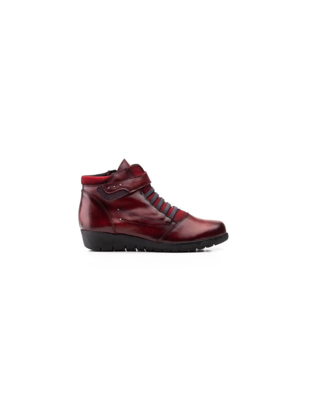 Botines Piel Cómodos Velcro Burdeos
