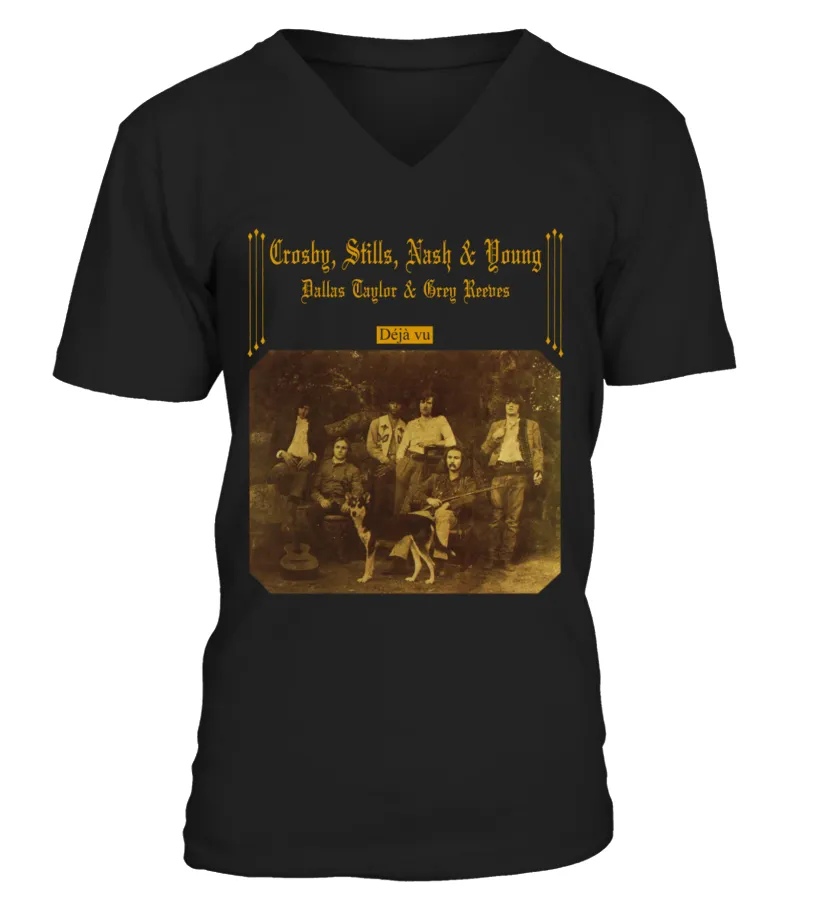 BSA109BK.BR. CROSBY, STILLS, NASH, AND YOUNG, 'DéJà VU' CAMISETA CUELLO EN V UNISEX