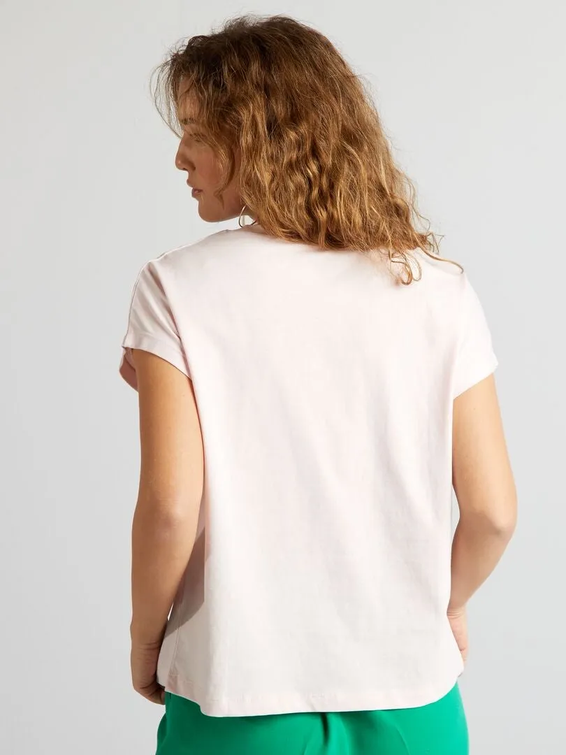 CAMISETA DE ALGODóN CON ESTAMPADO  ROSA
