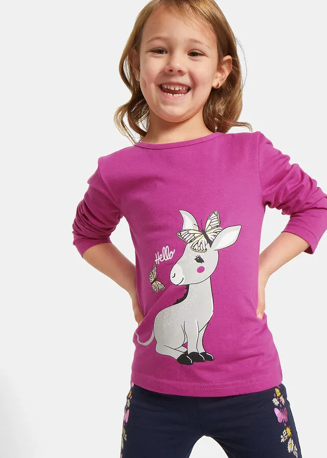 Camiseta de manga larga para niña (2 unidades) Azul zafiro + fucsia