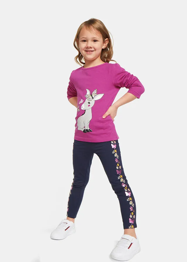 Camiseta de manga larga para niña (2 unidades) Azul zafiro + fucsia