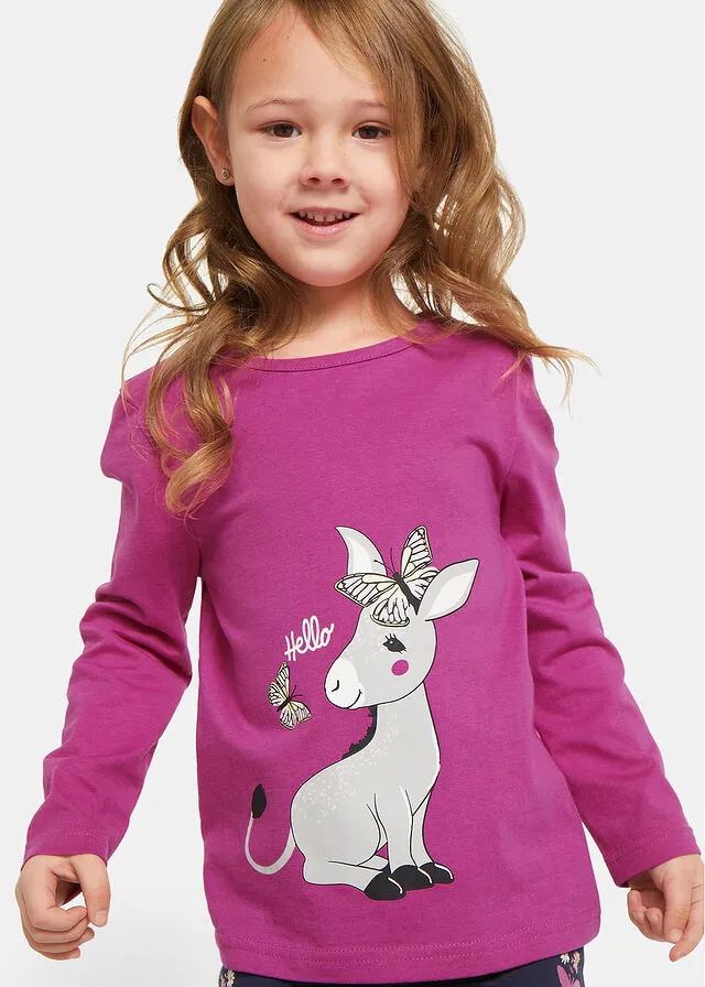 Camiseta de manga larga para niña (2 unidades) Azul zafiro + fucsia
