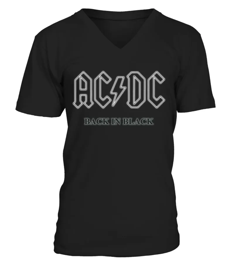 COVER033BK. ACDC BACK IN BLACK (2) CAMISETA CUELLO EN V UNISEX
