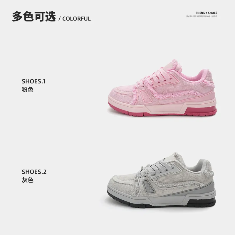 Denim con flecos informales con plantas planas, sentido de diseño de parejas de moda, zapatos deportivos elegantes para mujeres