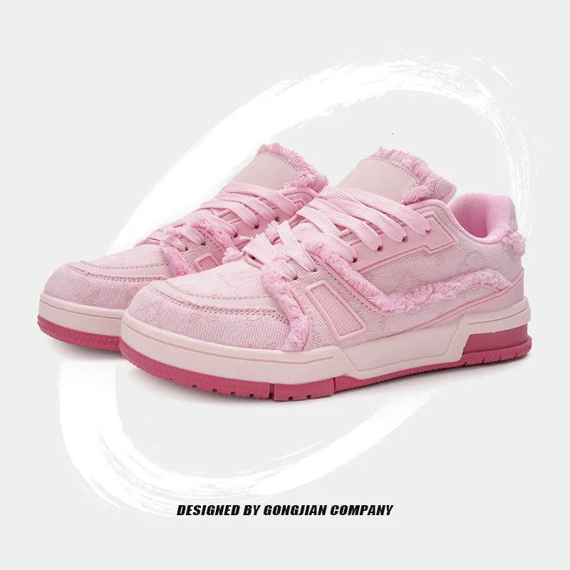 Denim con flecos informales con plantas planas, sentido de diseño de parejas de moda, zapatos deportivos elegantes para mujeres