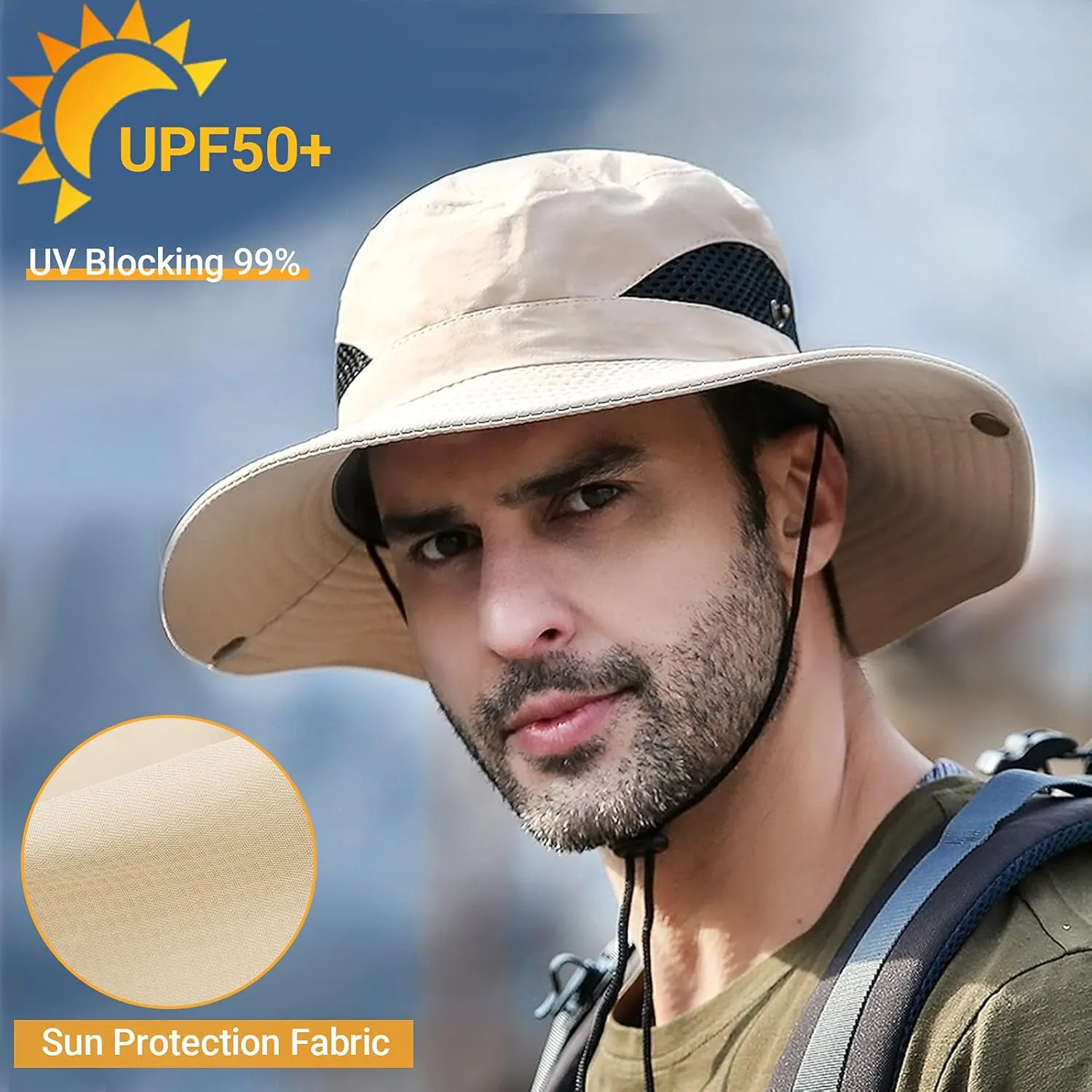 DORRISO Hombres Ancha Sombrero para el Sol Sombrero de Vacaciones Viaje Pesca Gorro Transpirable Ocio Gorra Cómodo Vacaciones Vi