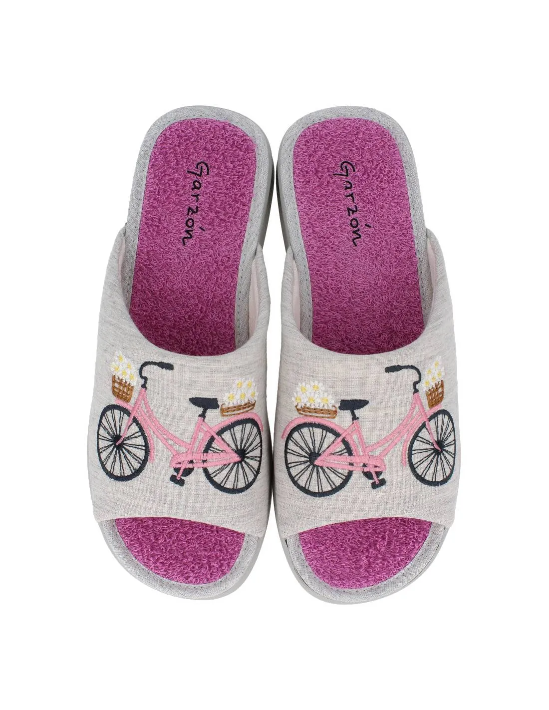 GARZóN  ZAPATILLAS CASA BICICLETA FLORES GRIS VIOLETA