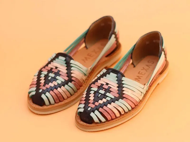 HUARACHES DE PIEL CATRINA MEXAS EN COLOR AZUL