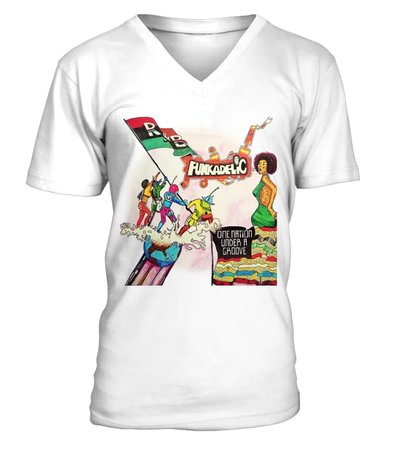 M500360WT. FUNKADELIC, 'ONE NATION UNDER A GROOVE' CAMISETA CUELLO EN V UNISEX