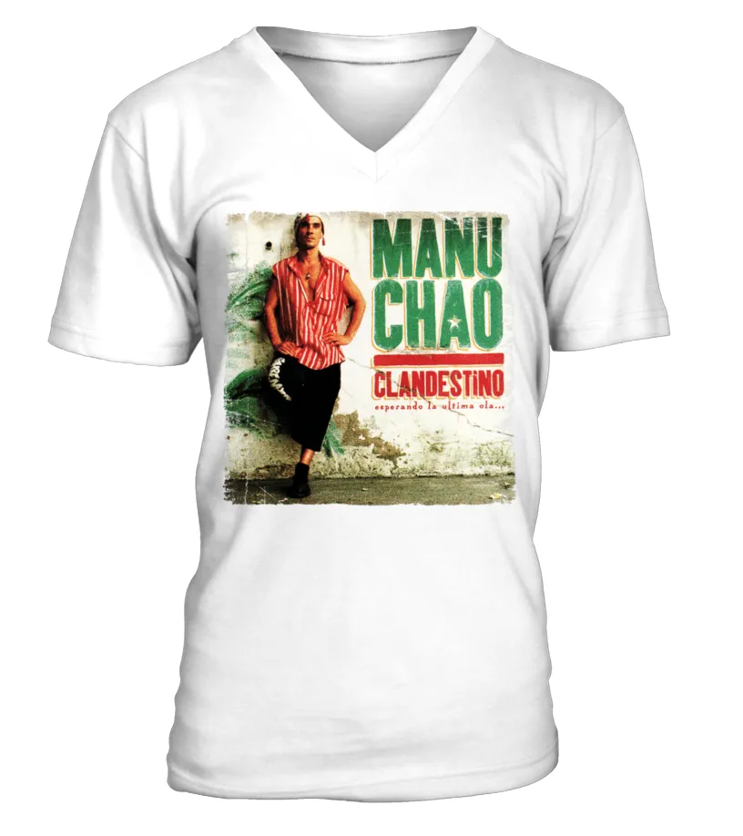 M500469WT. MANU CHAO, 'CLANDESTINO' CAMISETA CUELLO EN V UNISEX