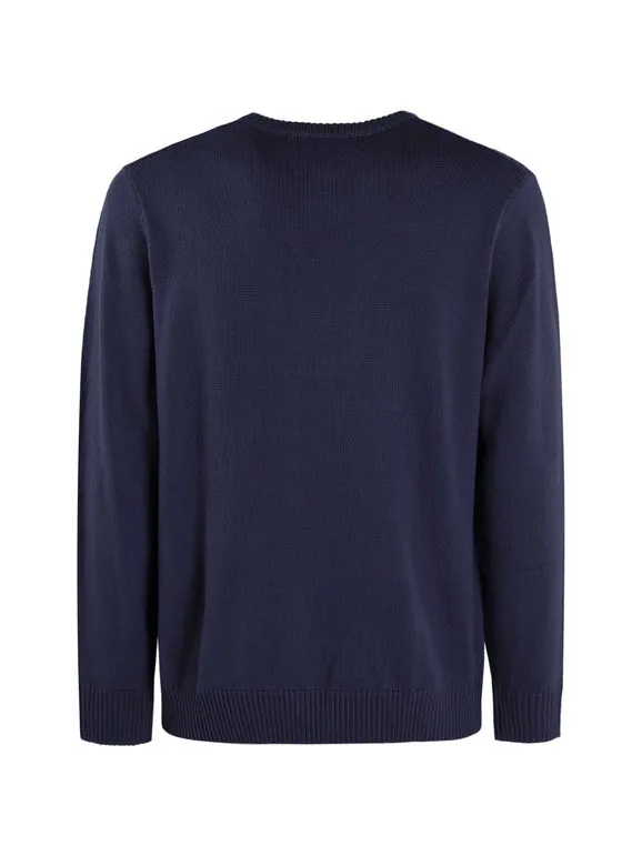 Navy Sail Jersey de hombre con cuello de pico en mezcla de lana