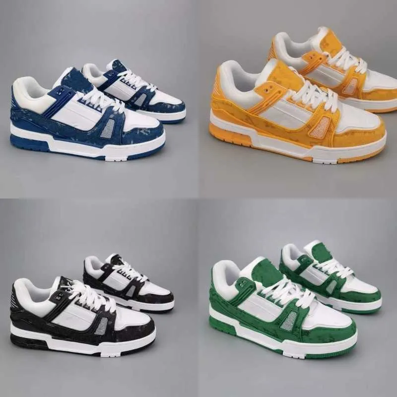 Nuevos zapatos de diseñador Flat Sneaker Trainer en estampado de zapatos casuales de mezclilla de mezclilla Plata de moda de let
