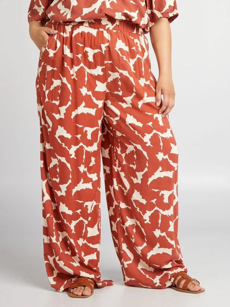 PANTALóN ANCHO CON ESTAMPADO Y CINTURA ELáSTICA  ROJO