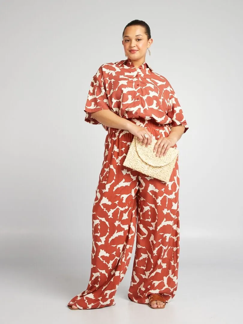 PANTALóN ANCHO CON ESTAMPADO Y CINTURA ELáSTICA  ROJO