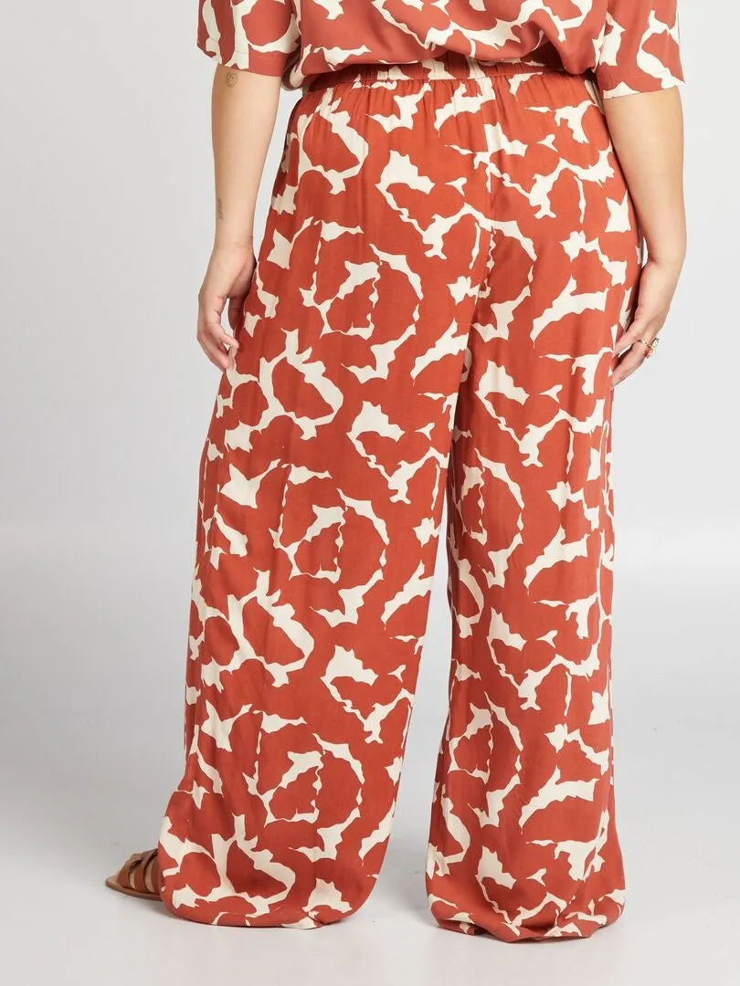 PANTALóN ANCHO CON ESTAMPADO Y CINTURA ELáSTICA  ROJO