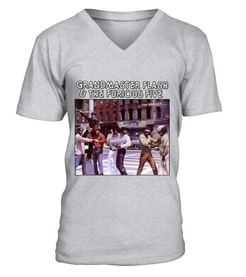 RK80SGR. 40. THE MESSAGE  GRANDMASTER FLASH AND THE FURIOUS FIVE (1982) CAMISETA CUELLO EN V UNISEX