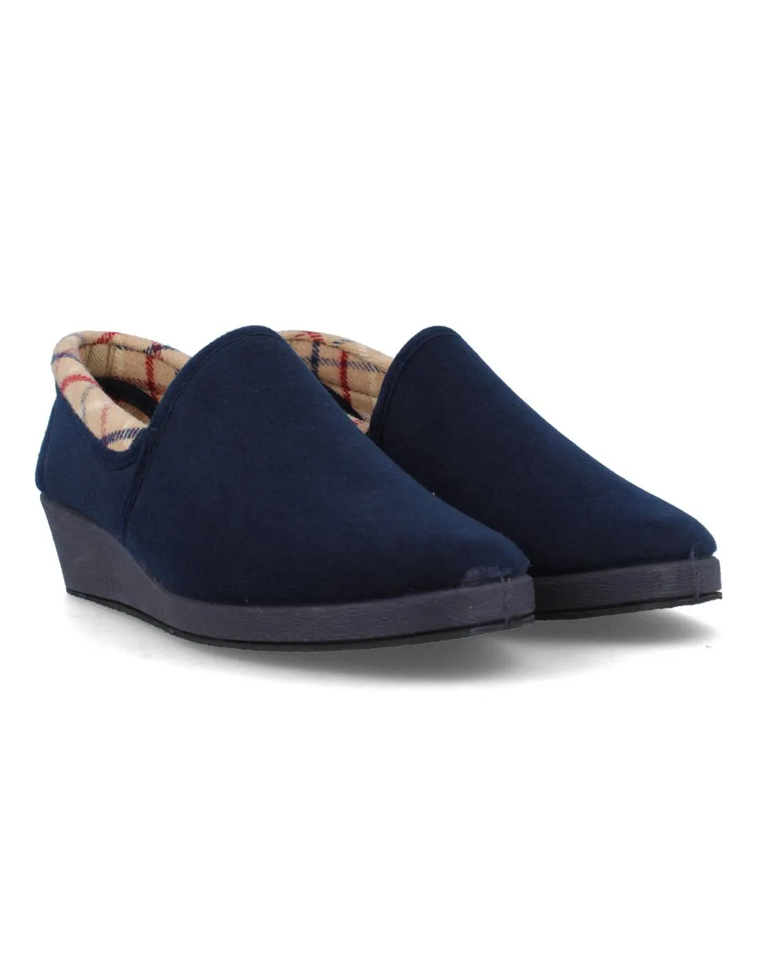 SALEMERA  ZAPATILLAS CASA CUñA CERRADA CUADROS MARINO