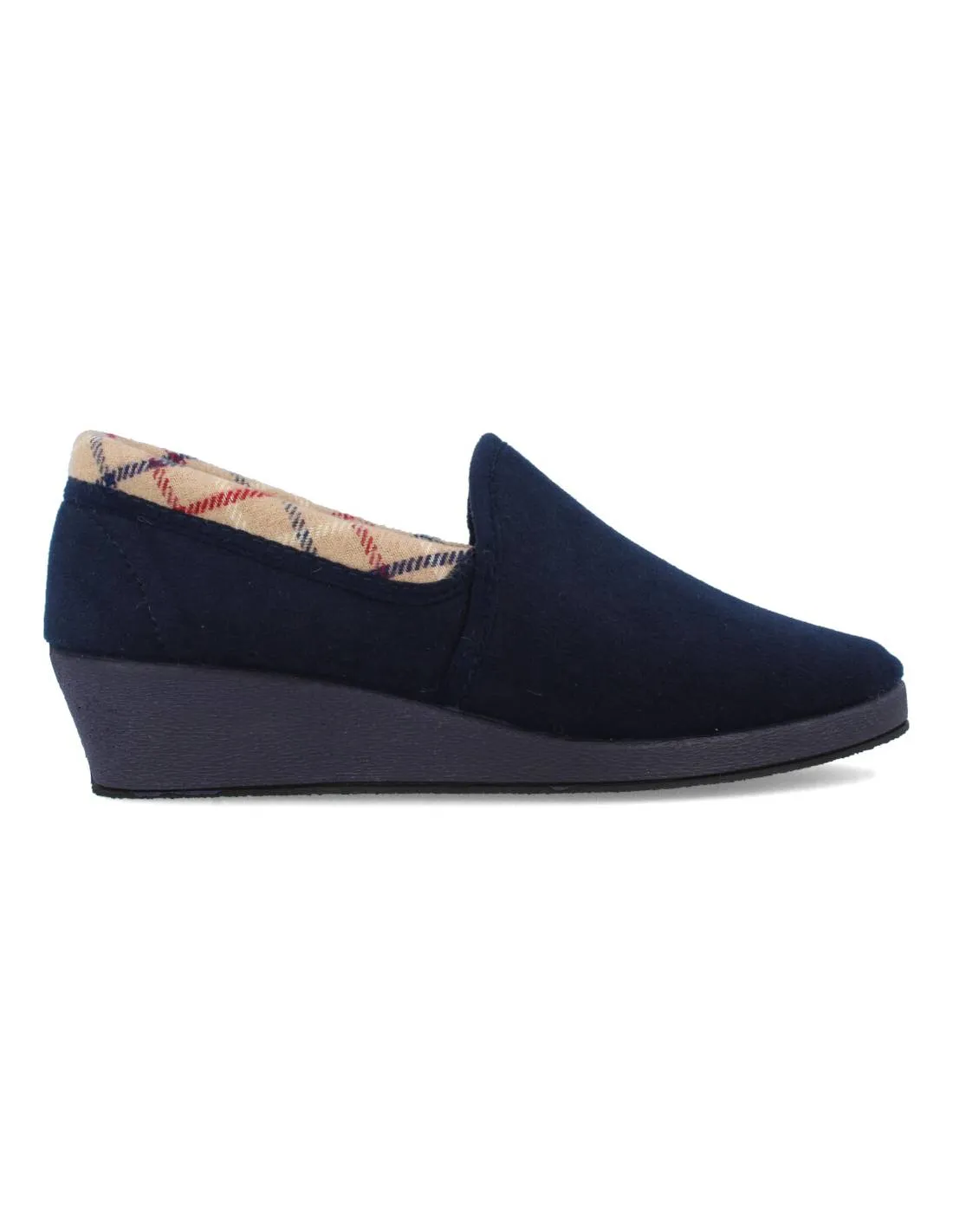SALEMERA  ZAPATILLAS CASA CUñA CERRADA CUADROS MARINO