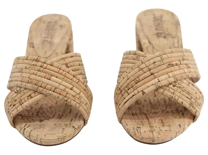 Sandalias Schutz Ana Kate Punta Abierta en Corcho Beige Castaño 