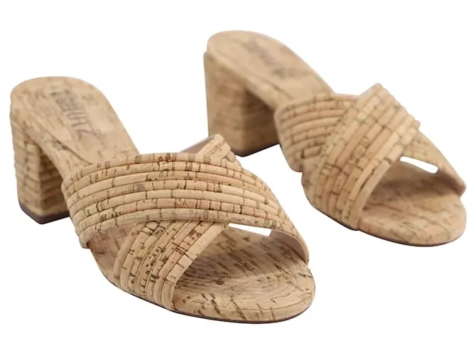 Sandalias Schutz Ana Kate Punta Abierta en Corcho Beige Castaño 