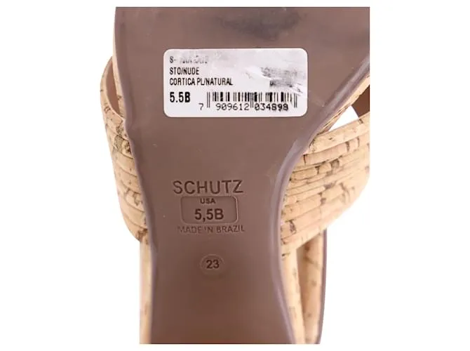 Sandalias Schutz Ana Kate Punta Abierta en Corcho Beige Castaño 