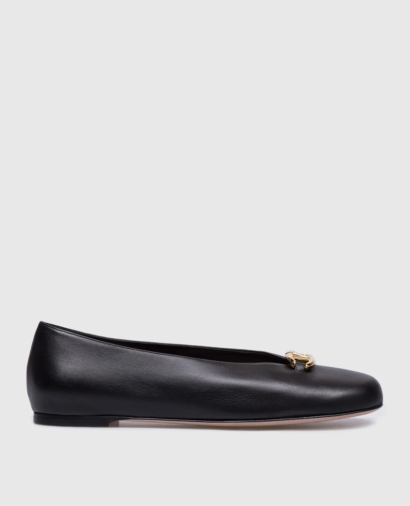 Valentino Black leather ballet flats with metallic logo