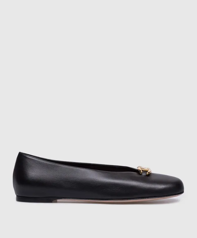 Valentino Black leather ballet flats with metallic logo