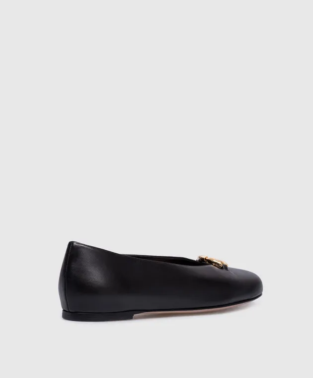 Valentino Black leather ballet flats with metallic logo