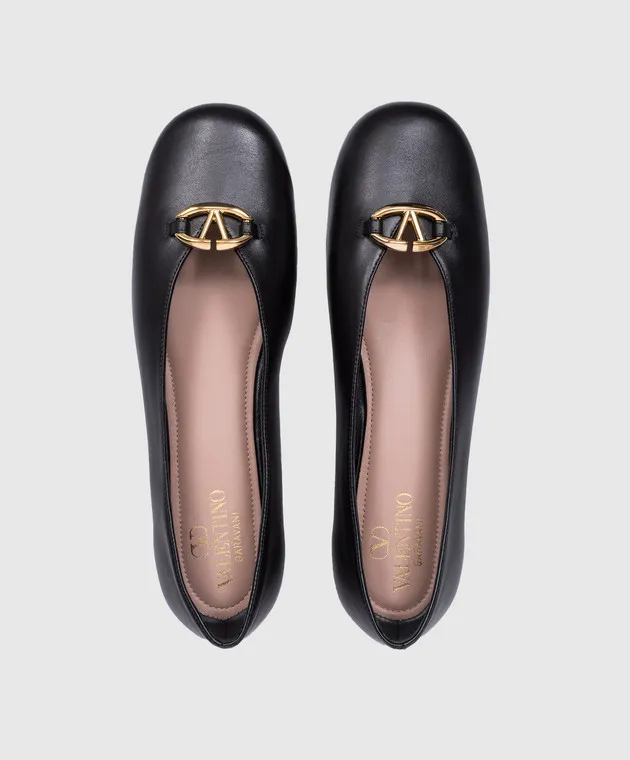 Valentino Black leather ballet flats with metallic logo