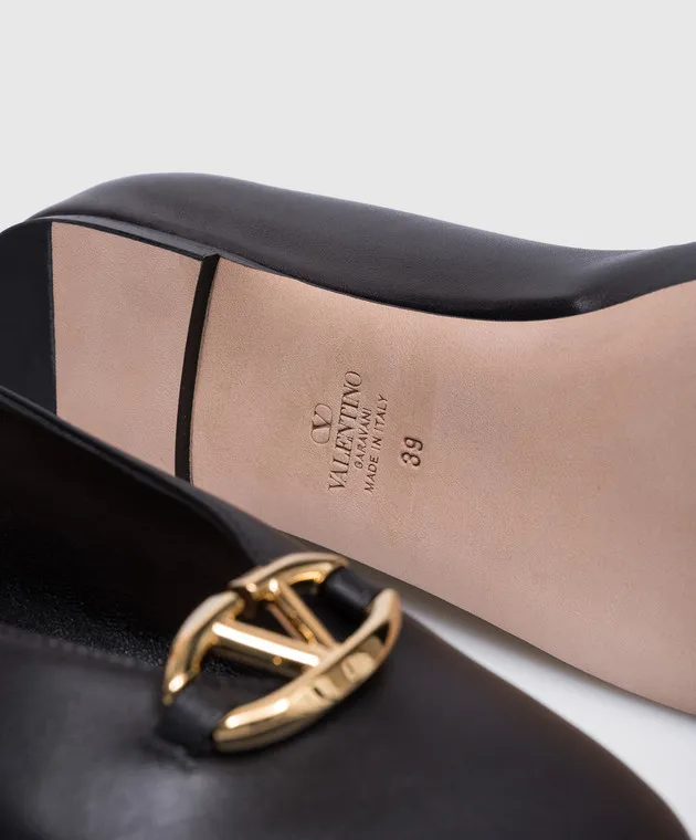 Valentino Black leather ballet flats with metallic logo