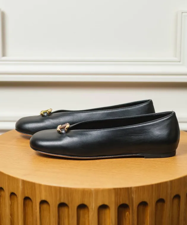 Valentino Black leather ballet flats with metallic logo