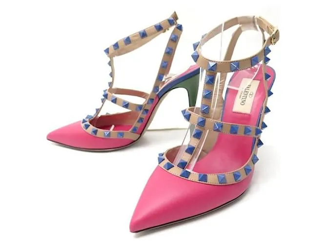 VALENTINO ZAPATOS ZAPATOS DE ZAPATOS ROCKSTUD 38 ESO 39 ES ZAPATOS DE SALÓN DE PIEL ROSA 