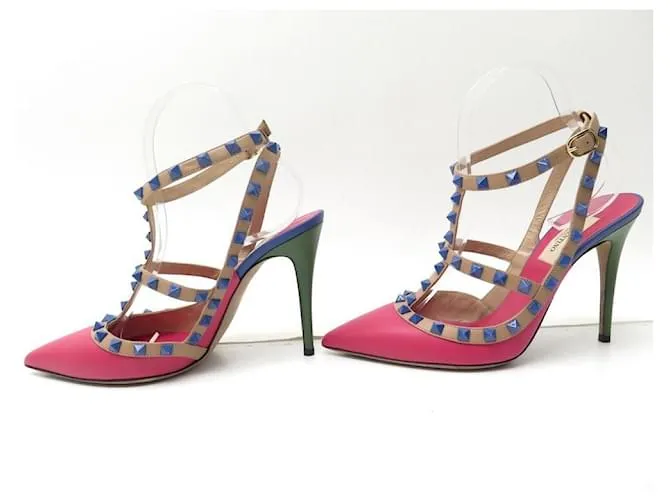 VALENTINO ZAPATOS ZAPATOS DE ZAPATOS ROCKSTUD 38 ESO 39 ES ZAPATOS DE SALÓN DE PIEL ROSA 