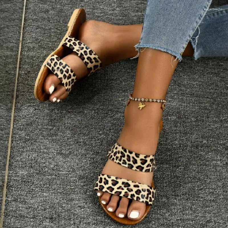 ZAPATILLAS PARA MUJER VERANO LEOPARDO ESTAMPADO CASUAL AFUERA DE USO DE LA PLAYA MAREA FLIPFLOPS DE TALLA GRANDE 43 ZAPATOS PAR